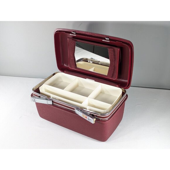 Dark Red Samsonite SATURN III train case + keys + tag + tray make-up storage box - Picture 4 of 10